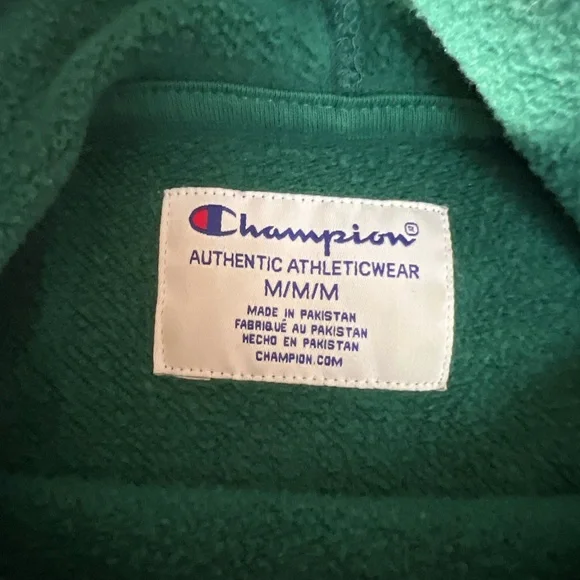 Champion Spellout Hoodie Medium Green Cotton Blend - Picture 3 of 7